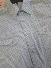 Wrangler Rancher Mens Aqua Blue Paisley Pearl Snap Double Pocket Western Shirt M