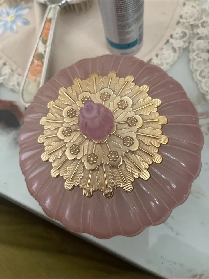 Vintage Avon Pink Lotus Blossom Dusting Powder Jar w/ Powder 1970s Vanity Decor - image 3 of 4