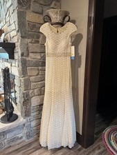Precious Formals Ivory French Sequined Gold Formal Gown Dress sz 4 NWT SALE