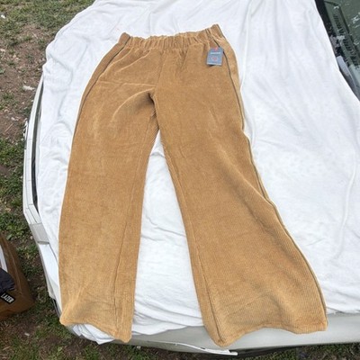 Rewind Women's Brown Corduroy Wide-Leg High Rise Elastic Waist Pants Size L