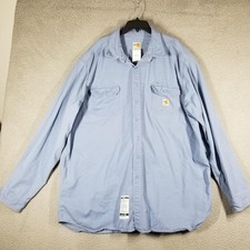 Carhartt FR Shirt Mens 3XL Tall Blue Flame Resistant Button Down Work FRS160