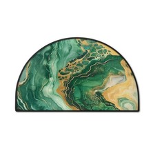Green Gold Marble Crack Abstract Half Round Door Mat Half Moon Rugs Absorbent...