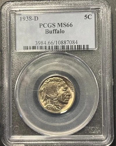 1938-D 5c Buffalo Nickel PCGS MS66 BU US Coin Indian Head Denver SEMI KEY DATE!