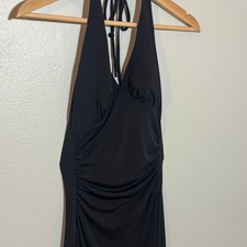 Women's Size M Vintage 90s City Triangles Black V Neck Tie Top Halter Midi Dress
