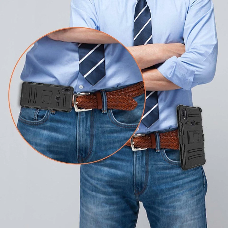 For Alcatel 3V (2019) Case Shockproof Holster Clip stand Cover + Tempered Glass - Image 3 of 4