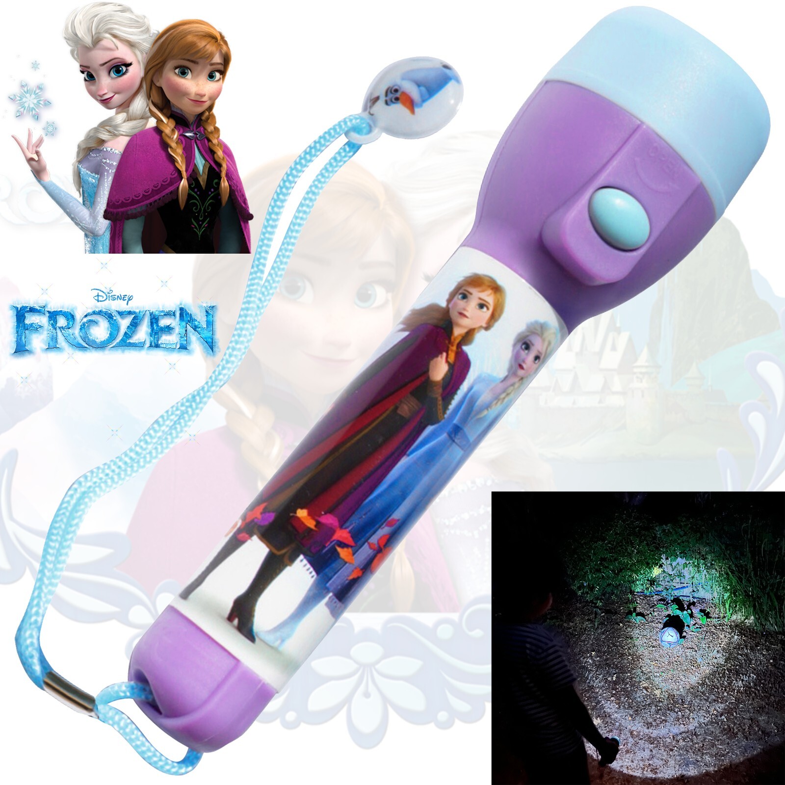 Frozen Elsa Anna LED Flashlight Torch, Kids 16cm Night Light, Disney Camping Toy