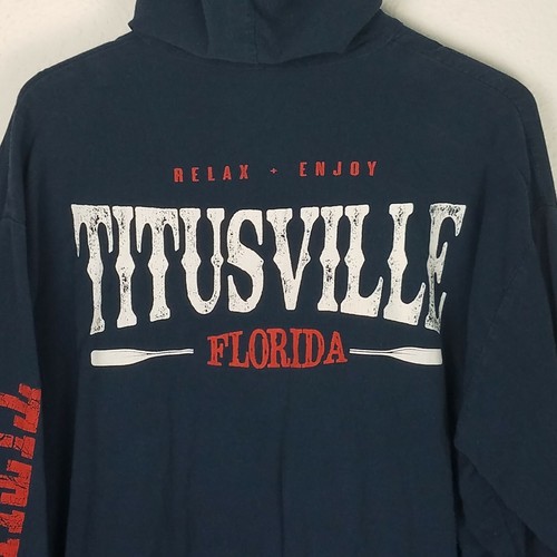 TITUSVILLE Hoodie Jacket XL Navy Blue Graphic Florida Drawstring Art on T's - Picture 5 of 10