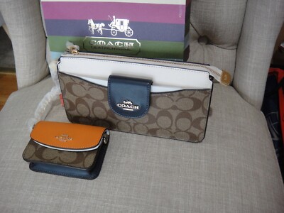 New Coach Signature Poppy Crossbody Bag With Card Case Chalk Multi
