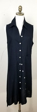 For Cynthia M Linen Blend Sleeveless Button Up Dress Asymmetrical Button Detail