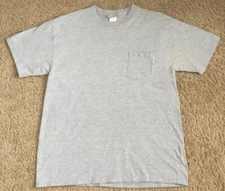 Hanes Blank Gray Pocket Beefy T-Shirt Size Large 