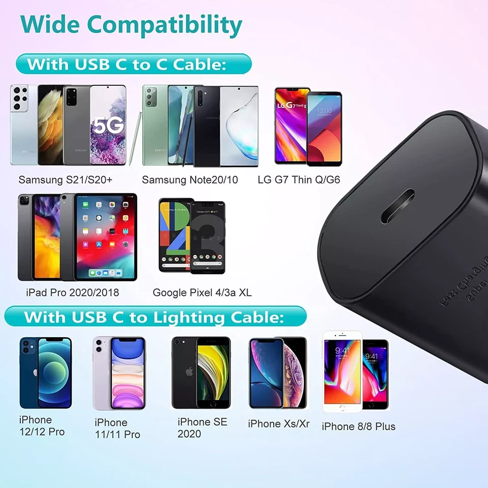 Cargador de pared rápido USB-C tipo 25 W + cable de 6 pies para Samsung Galaxy S20 S21 lote 5G EE. UU. Foto 3 de 4