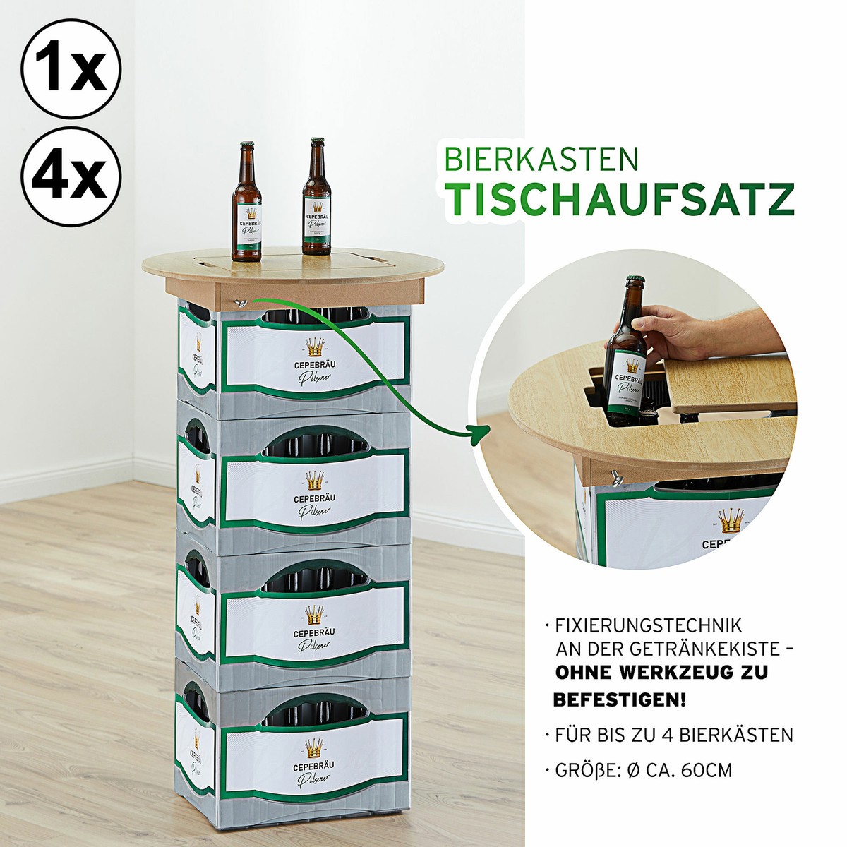 MODO24 Bierkasten-Aufsatz Aus Holz - Der Praktische Partytisch Für Drinnen & Draußen