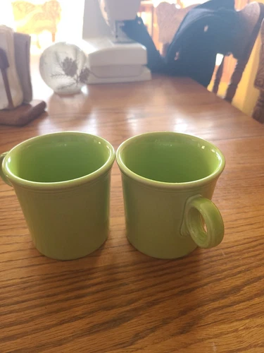 2 Homer Laughlin FIESTA Lime Green Ring Handled Coffee Mugs