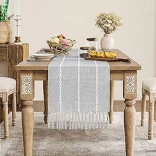  Farmhouse Table Runner, Rustic Table Runners 15*72 inches Braided Light Grey