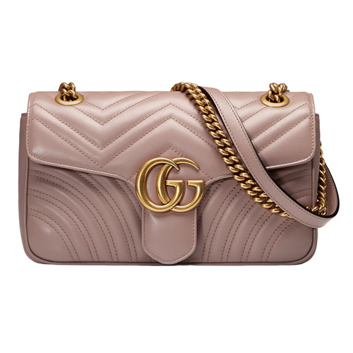 Gucci GG Marmont Medium $2850 Dusty Pink Leather Shoulder Bag New And Authentic