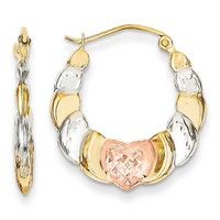 14k Yellow Gold & White And Rose Rhodium Scalloped Heart 0.6in Hoop Earrings on sale 14k Yellow Gold & White And Rose Rhodium Scalloped Heart 0.6in Hoop Earrings on sale