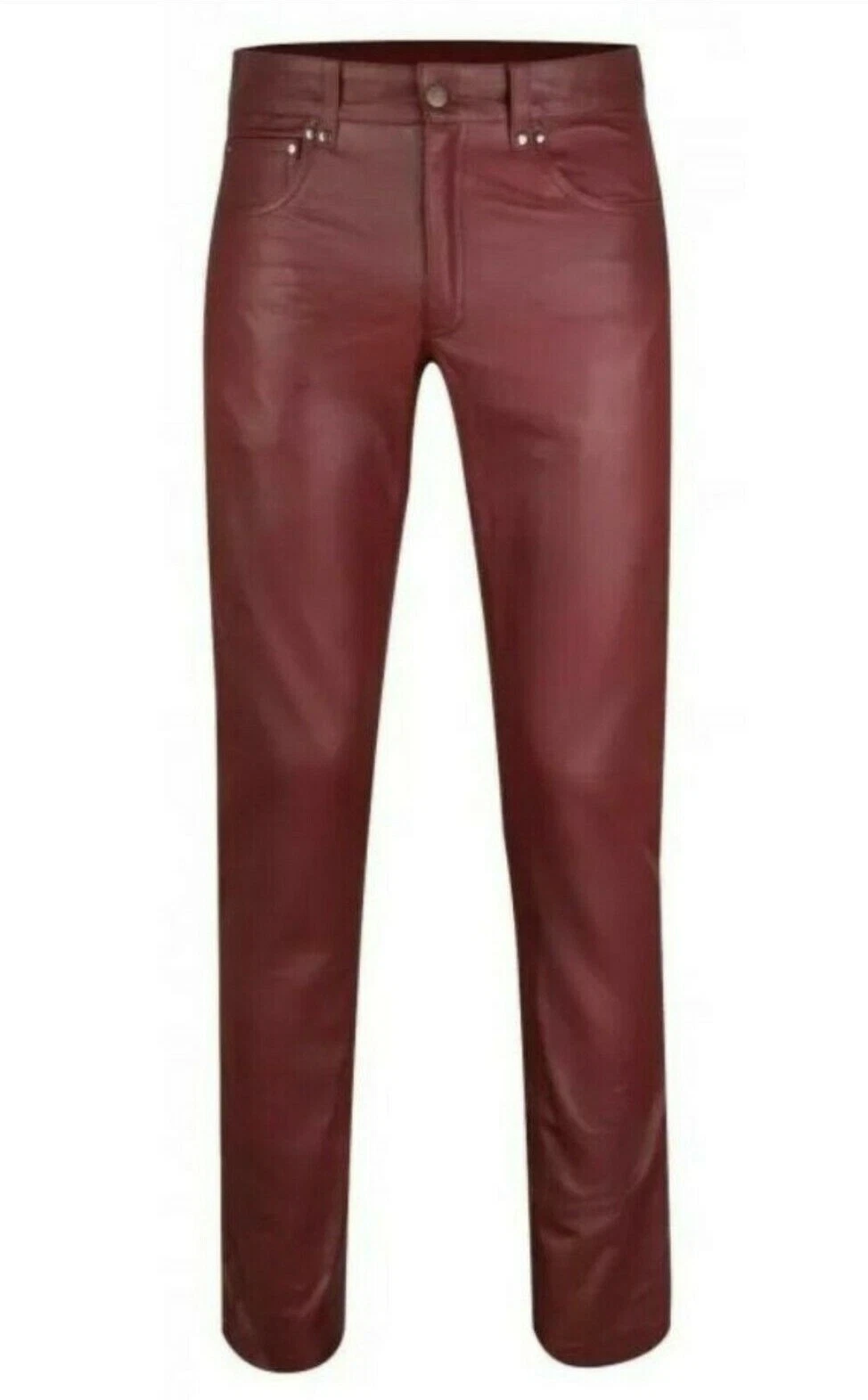 Men GENUINE COW LEATHER Jeans Style 5 Pocket Motorbike Burgundy Pants