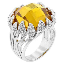 20.10CT Yellow Citrine With Cubic Zirconia Wedding Party Ring For Women's