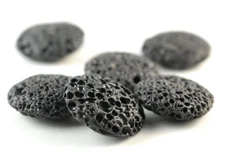 30MM BLACK VOLCANIC LAVA GEMSTONE GRADE B FLAT ROUND BUTTON LOOSE BEADS 8inch