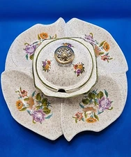 Vintage California Pottery Lazy Susan Chip and Dip 1960's Speckled Floral