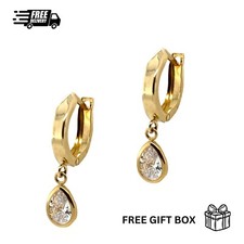 14k Yellow Gold Pear Huggie Dangle Earrings