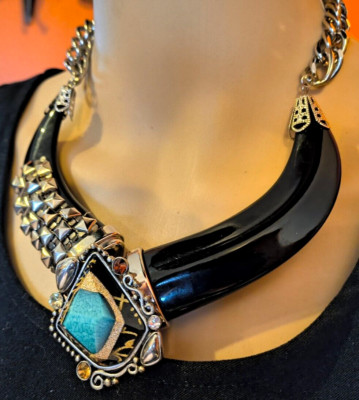 Lucid Multi-Gem, Black Enamel, turquoise and metal ROCKER style RARE design. WOW