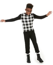 /LX018/ Charter Club Big Boys Cotton Blend Check Family Sweater Black Sz M