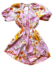 ASOS Pink Orange Yellow White Hawaiian Floral Cotton Fit Flare Open Back Dress 6