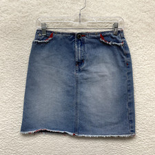 Y2K Vintage Denim Mini Skirt 4 26 Small Light Wash Distressed Frayed Western