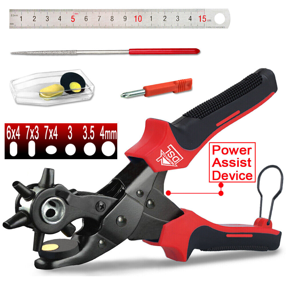 Leather Hole Punch Kit, Labor-Saving and Durable Multi Hole Sizes Maker Tool,  with 6 Round Hole Sizes Rotary Puncher, for Belt 