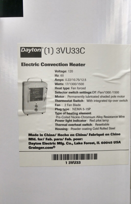 Dayton Portable Electric Jobsite u0026amp; Garage Heater 120V 1500W 3VU33C |  eBay