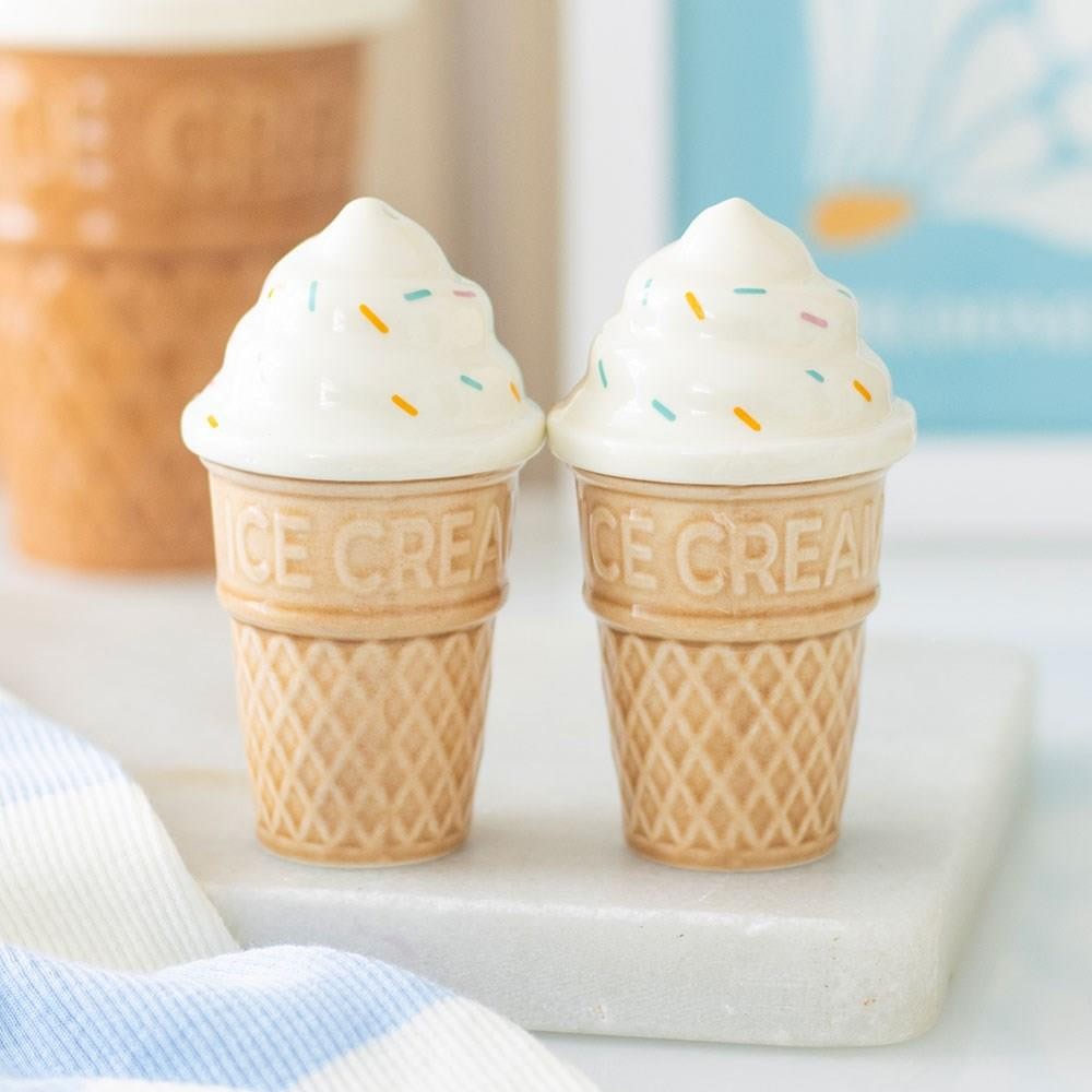 Ceramic Ice Cream Cone Shaped Salt and Pepper Shakers Set