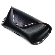 Custom Lux Leather EYEGLASS CASE Black Coach Style Heavy Stitch Unique