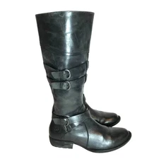 BORN Black Leather Tall Knee High Riding Boot Womens 7 Wide Calf Side Zip