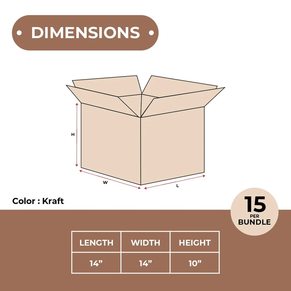 15 Boxes 14x14x10" Double Wall Shipping Boxes ECT-48 Brown Packing Cartons - Image 3 of 4