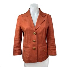 Tory Burch Women's Collared Long Sleeve Single Breasted Blazer Coat Jacket Sz 6