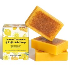 Lemon Turmeric Kojic Acid Bar Soap Deep Exfoliating Skin Whitening
