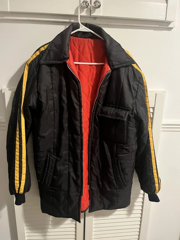 vintage brown orange 1970s quilted racing / sports jacket, Made in England M/L - Image 3 of 4