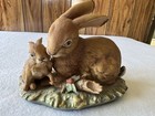 Homco 7" Ceramic Masterpiece Porcelain Brown Mother w Baby Rabbit Figurine