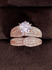 Rose Gold 2-Piece Cubic Zirconia Ring Set Women Size 5 6 7 8 9 10 11