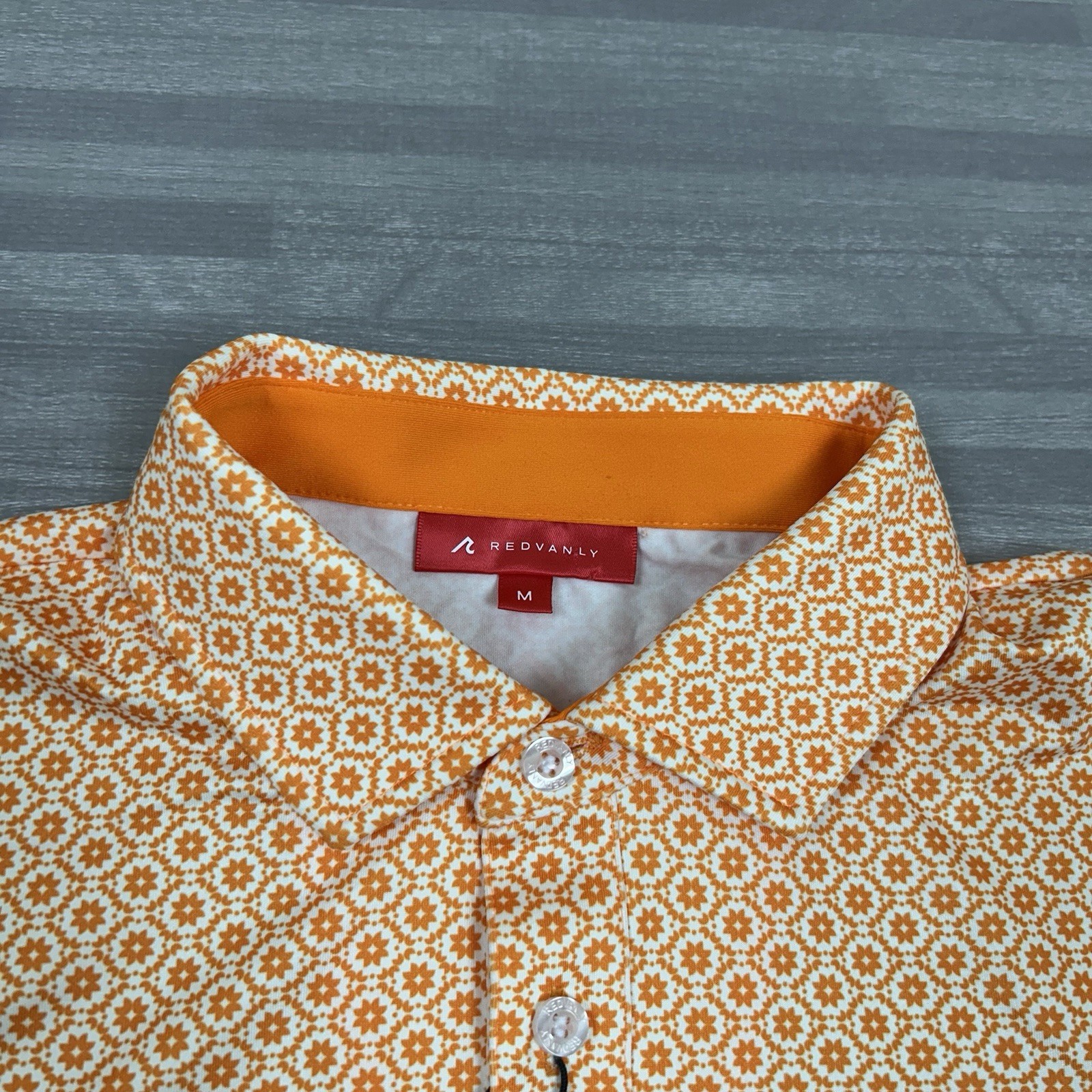 Redvanly Harrow Polo Shirt Golf Performance Mens M Geo Tangelo Orange AOP $110
