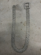 Women s Silver Bling Belt Rhinestone Accents Square Buckle Adjustable One Size
