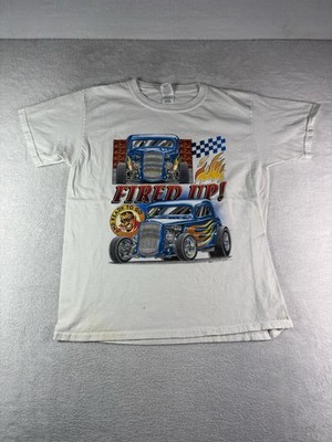 Gildan T-Shirt ''Fired Up And Ready To Go'' Size Large Racing Muscle Cars Hot Rods