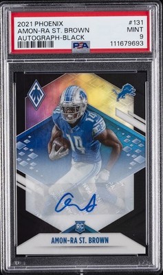 2021 PANINI PHOENIX AUTO-BLACK #131 AMON-RA ST. BROWN 1/5 PSA 9