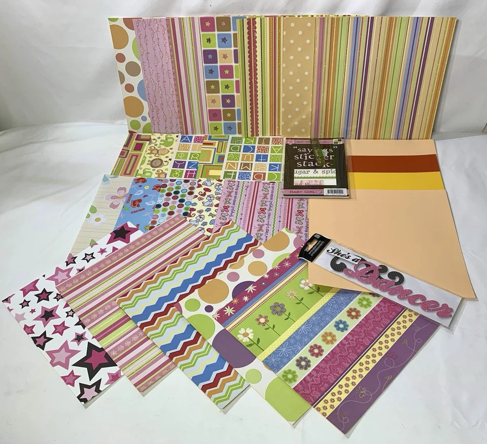 8x8 Cardstock Lot - 26 Sheets - Little Girl Themed - Vellum Pack + Embellishment - Image 4 of 4