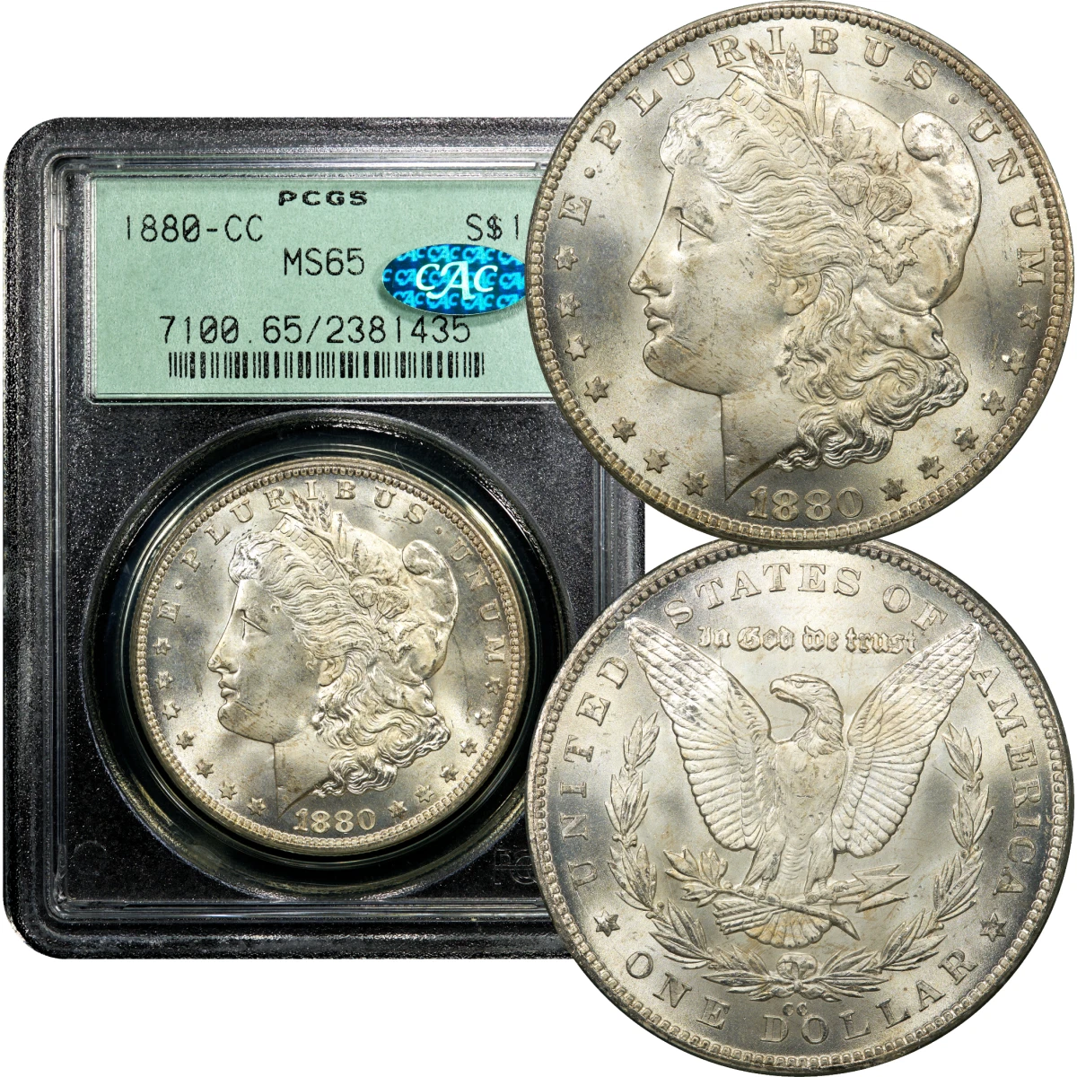 PCGS Certified MS 65 Graded 1880 Year Morgan US Dollars (1878-1921