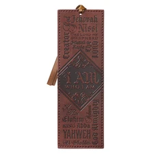 Brown Faux Leather Bible Verse Bookmark w/Ribbon: Names Of God - Exodus 34:5