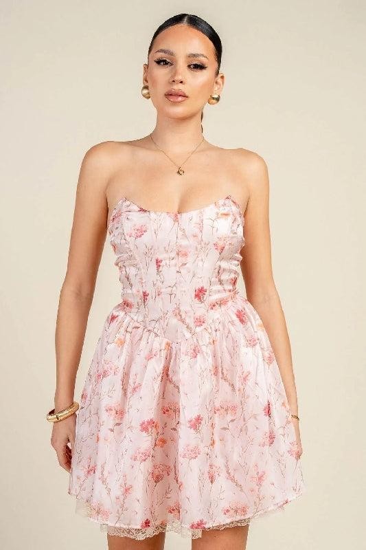floral lace up corset mini dress Clear Sequin Bodice Lace-Up Back - Baby Pink DIY Fairy Corset Dress Size:Large - 40
