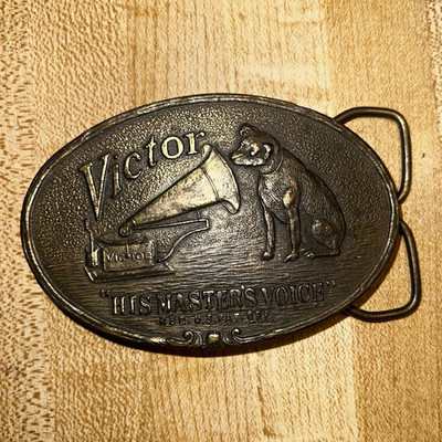 Bergamot Brass Works Nipper Dog Gramophone Belt Buckle Bronze Brass 1.5in
