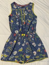 Mini Boden Girls Bird Sleeveless Romper With Pockets EUC Size 7-8